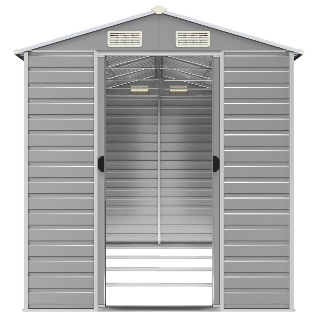 Casetta da giardino cabina ripostiglio casetta da esterno robusta casetta per attrezzi colore chiaro 191 x 385 x 198 cm acciaio zincato grigio 02_0022244