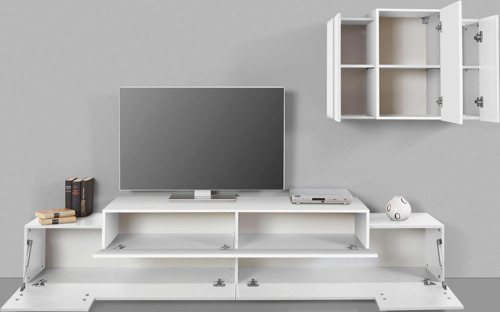 Parete Attrezzata Mobile TV e Pensile 240x45x51,5 cm Coro Bianco Lucido/Bianco