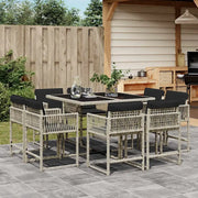 Set Pranzo da Giardino 9pz con Cuscini Grigio Chiaro Polyrattan
