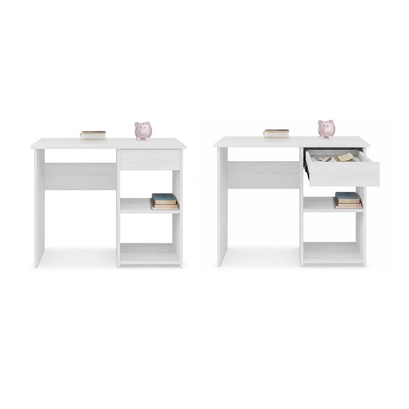 SCRIVANIA PER UFFICIO O CAMERA IN MDF COLOR BIANCO LEGNO CON CASSETTO E RIPIANI MISURE 88X45X75CM