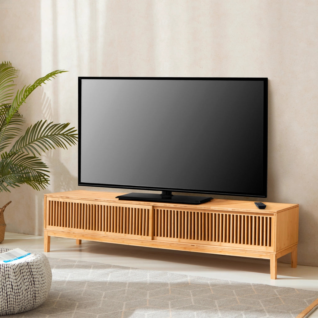 Mobile Porta TV Videbæk in Bambù con 2 Ante Scorrevoli 160 x 40 x 38 cm [en.casa]