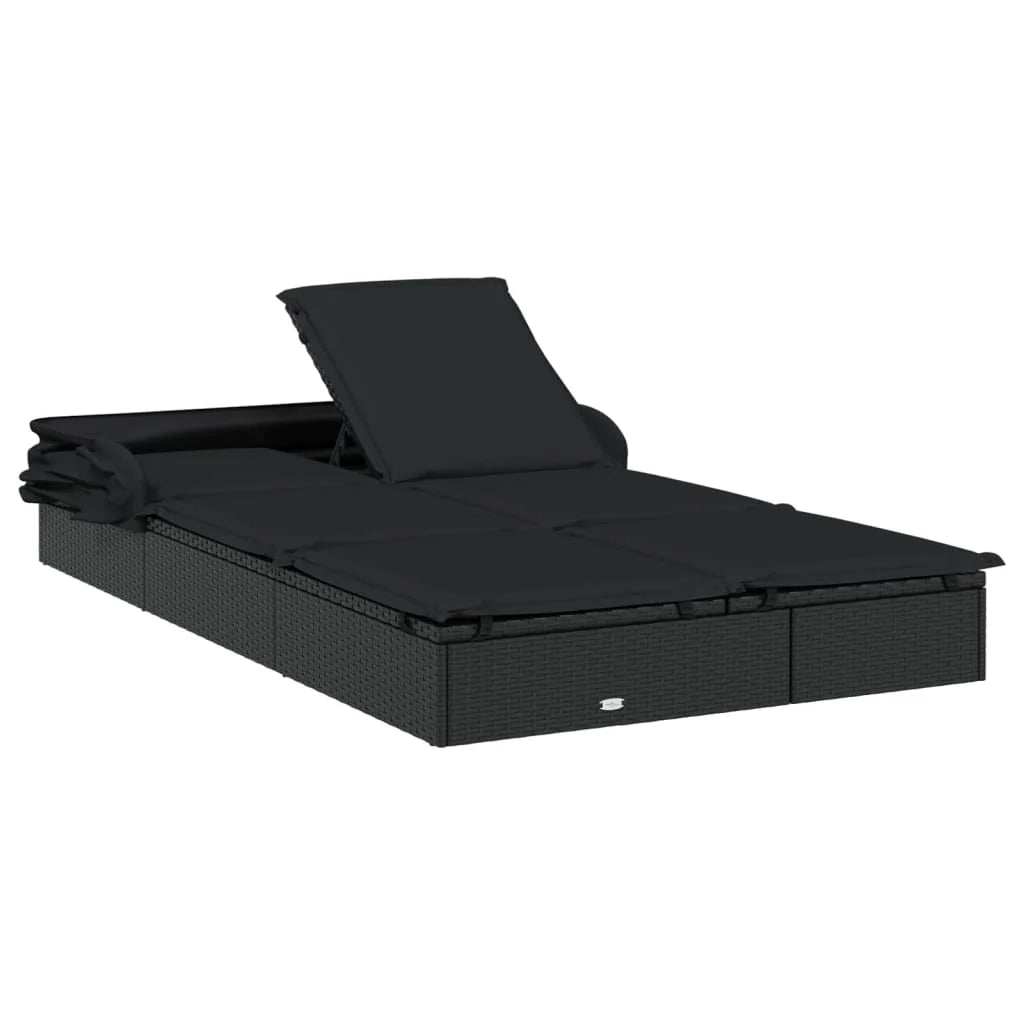 Lettino prendisole chaise longue a 2 posti con tettuccio pieghevole 213 x 118 x 97 cm nero 02_0012189