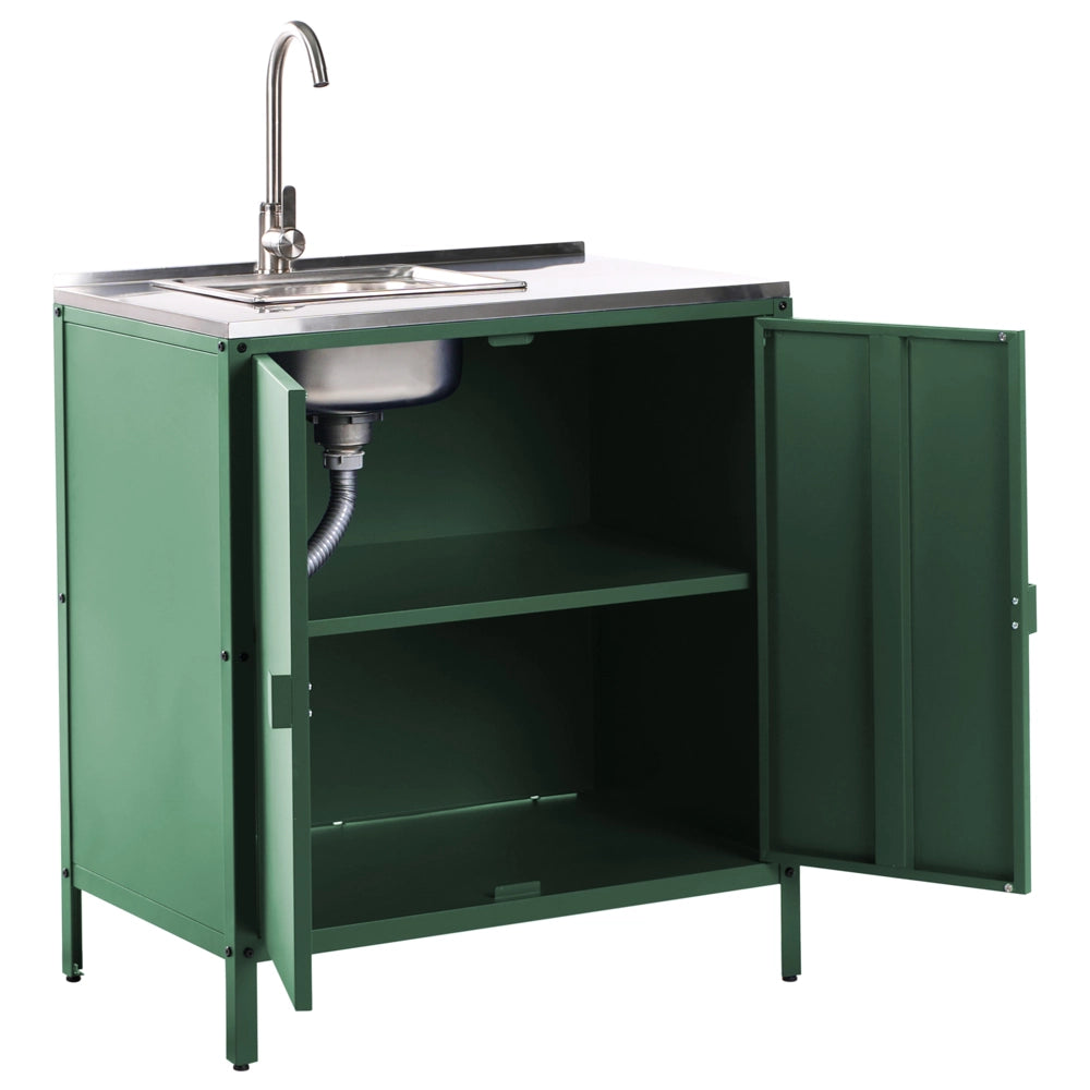 Set di cucina da esterno 2 elementi in acciaio inox verde 2 armadietto e lavello a leva cucina esterna