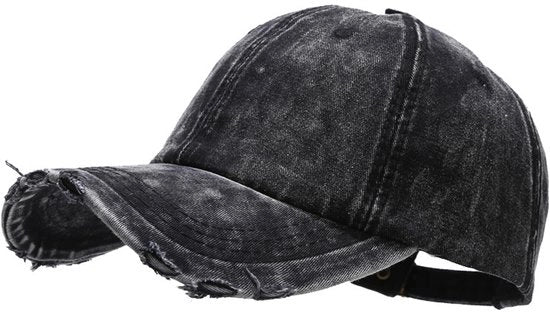 Baseball cap vintage con look sbiadito, realizzato in cotone e denim morbido, adatto per uomini e donne - Cappello - Nero
