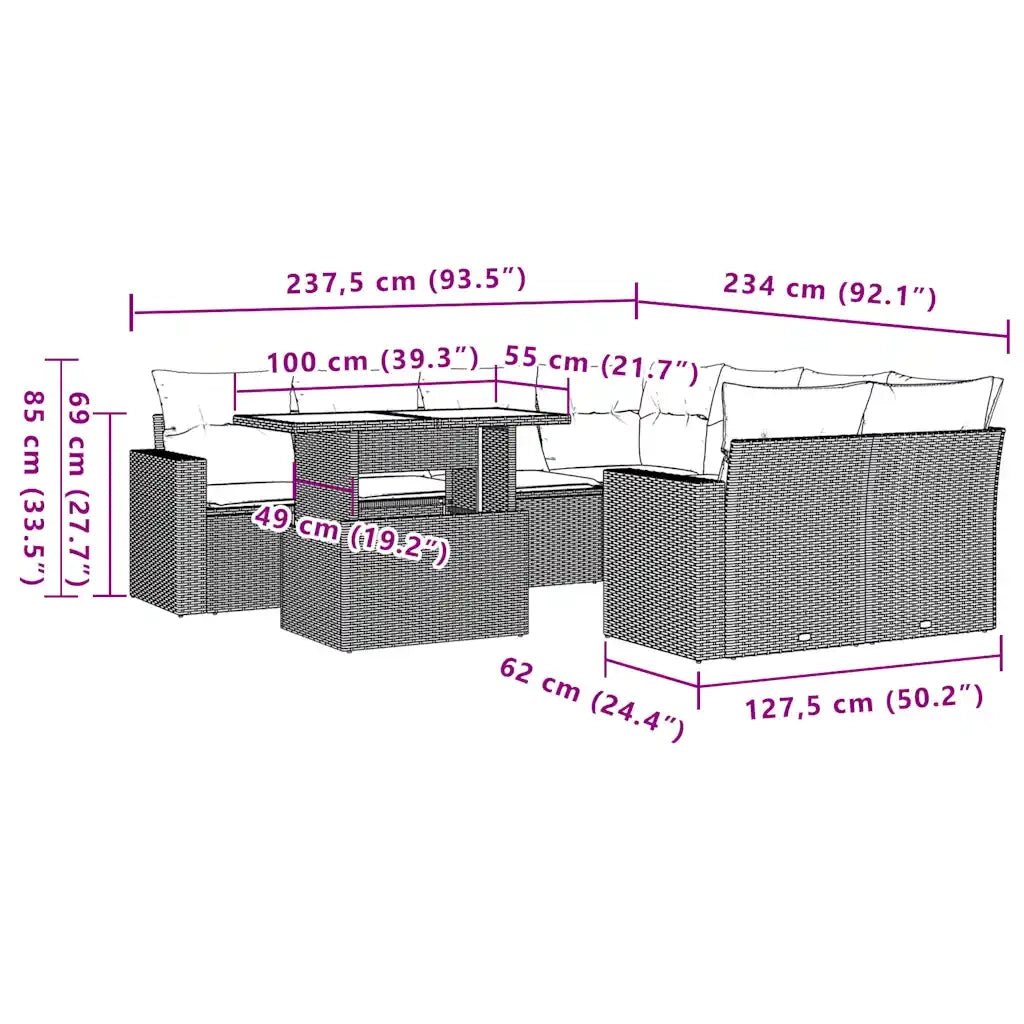 Set Divani da Giardino 9 pz con Cuscini Grigio in Polyrattan 3267171
