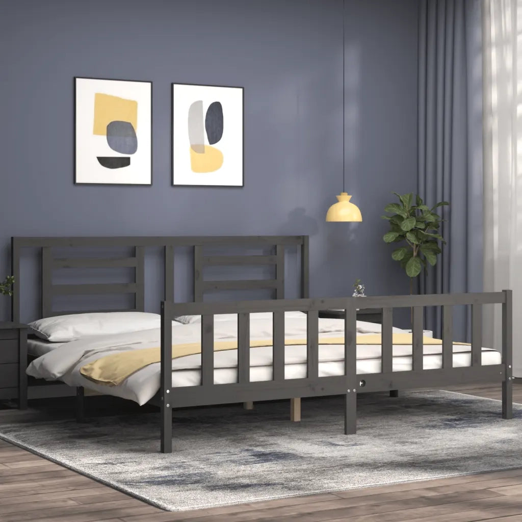 Giroletto con Testiera Grigio 200x200 cm in Legno Massello 3192903
