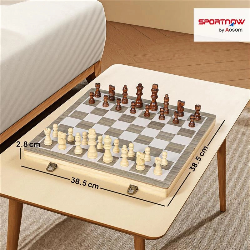 SCACCHIERA PIEGHEVOLE PER SCACCHI E DAMA CON SCOMPARTI, IN LEGNO E METALLO, 38.5X38.5X2.8 CM, BIANCO E NERO
