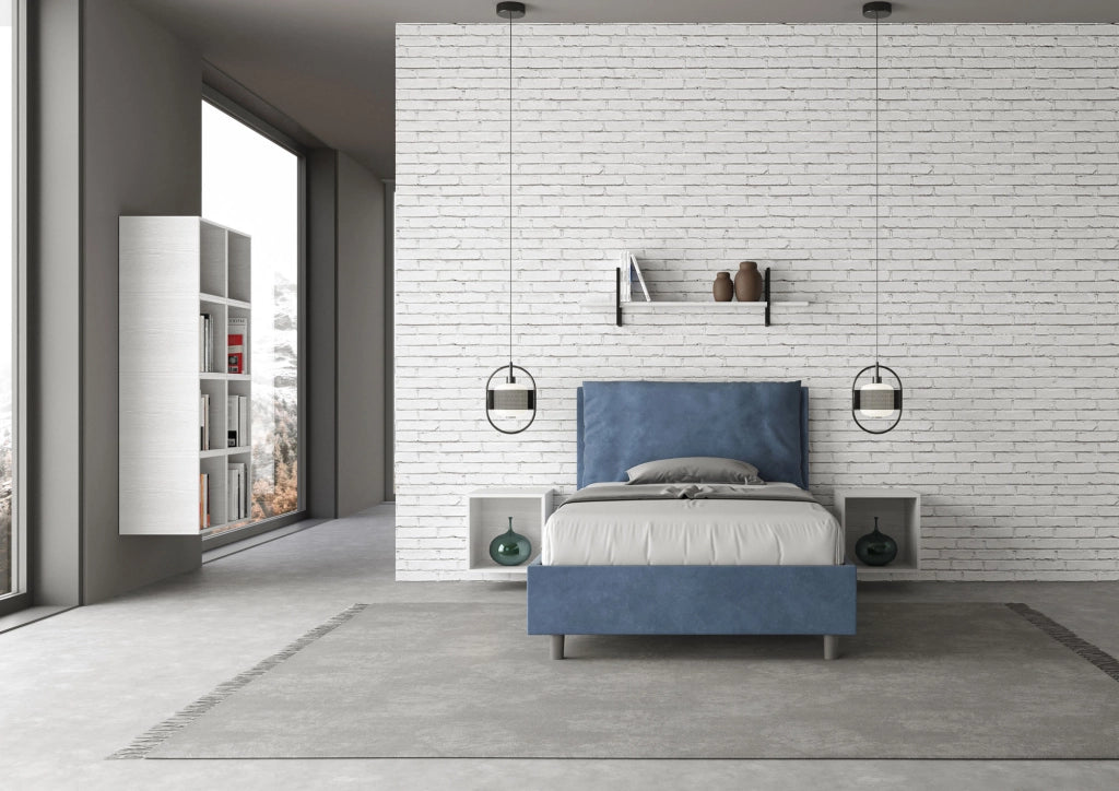 BS COM Letto una piazza e mezza contenitore imbottito 120x200 microfibra blu