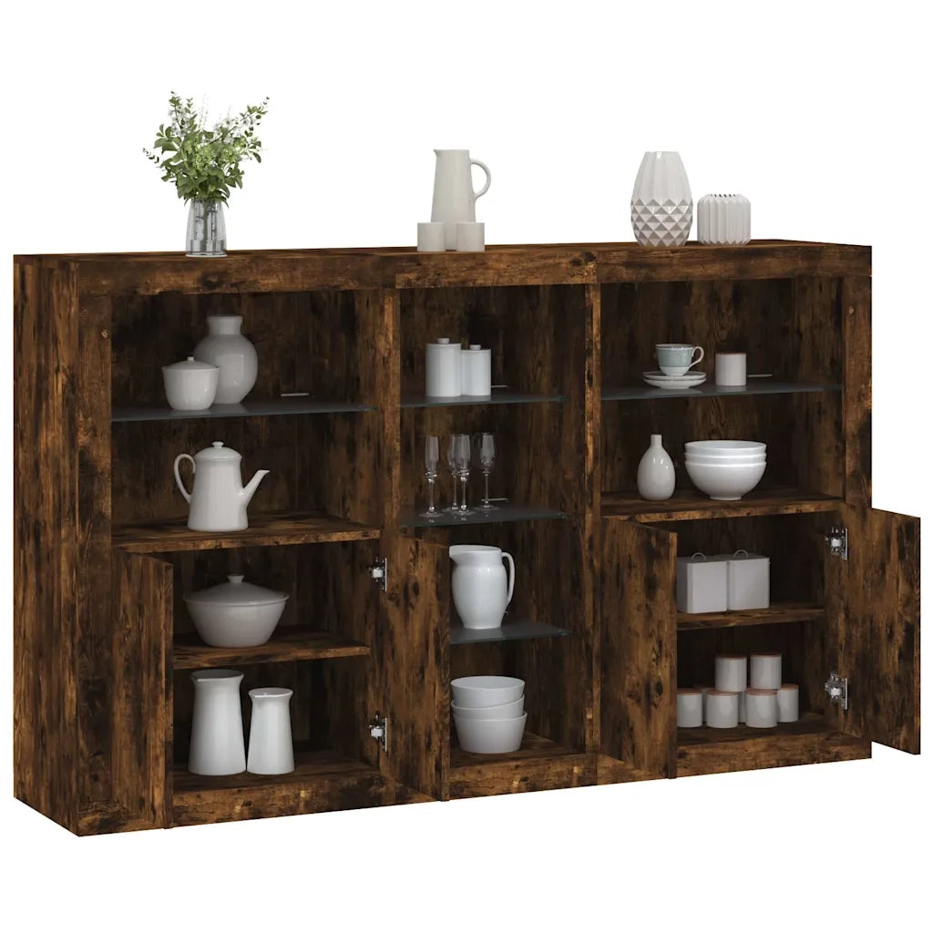 Credenza con Luci LED Rovere Fumo 162x37x100 cmcod mxl 85893