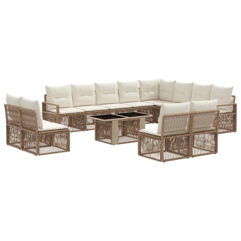 Set Divano da Giardino 13 pz Beige e Bianco Crema polyrattan 3437172