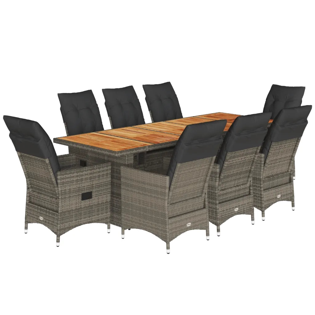 Set BistrÃ² da Giardino 9 pz con Cuscini in Polyrattan Grigio