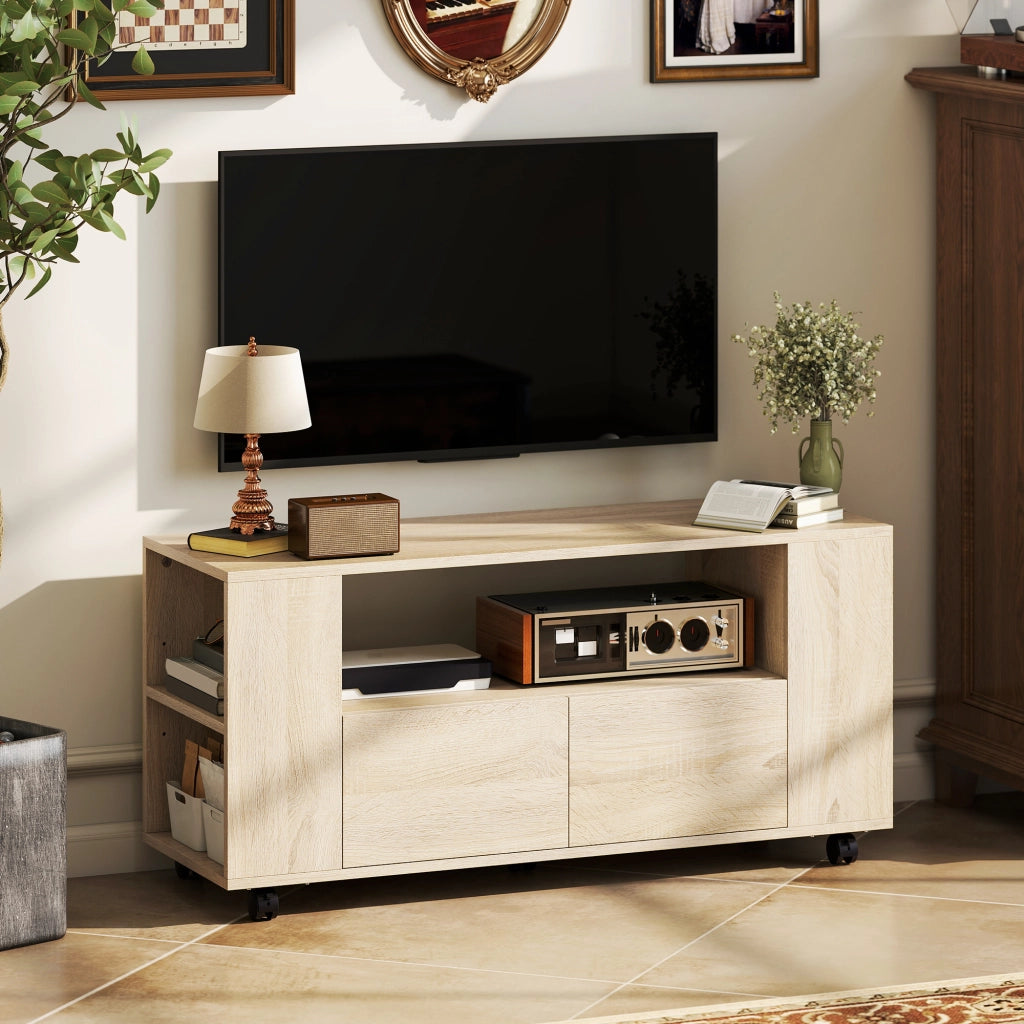 Mobile TV con ruote ¨C zephmum ¨C bianco, legno, 102x30x cm