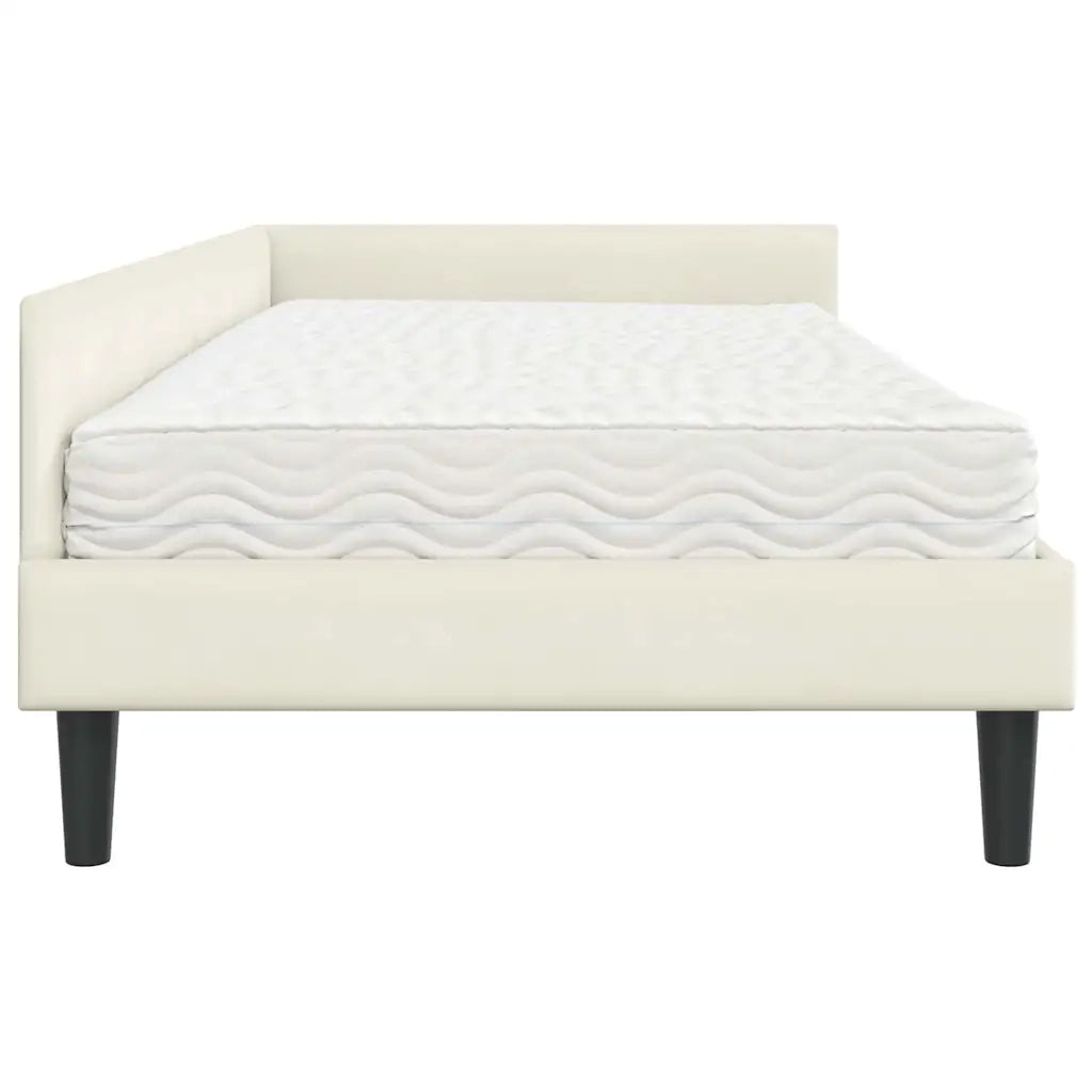 Struttura Letto Angolare con Materasso 2 pcs Crema Velluto