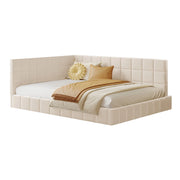 Letto da giorno 140x200 cm; design Mid-Century; tessuto beige (Senza materasso)