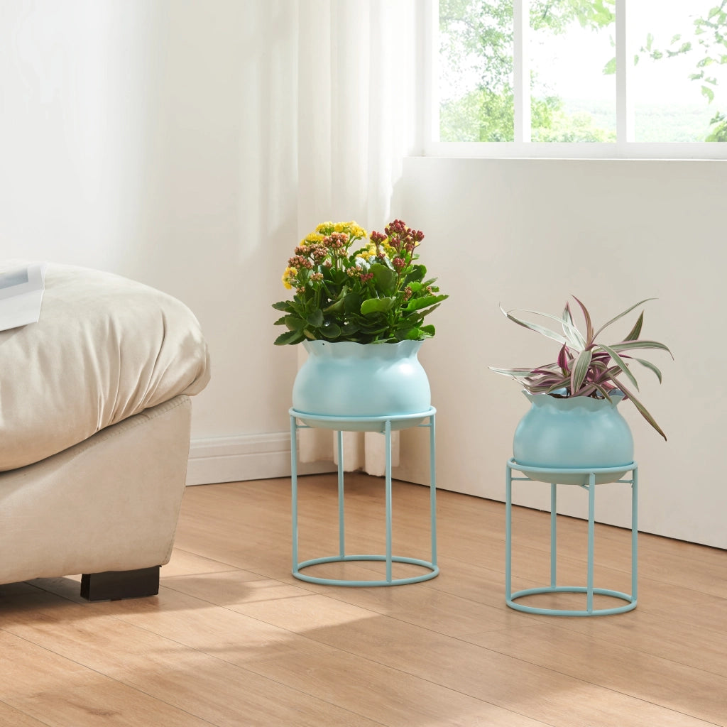 Stand Portapiante Assen 31,5 x 19,5 cm Metallo Azzurro [en.casa]