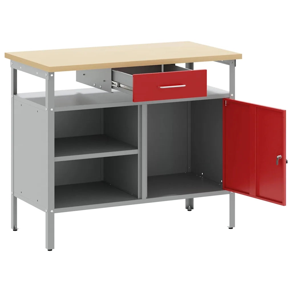 Banco da lavoro con cassetto Rosso e Grigio 100 x 55 x 85 cm 4103459