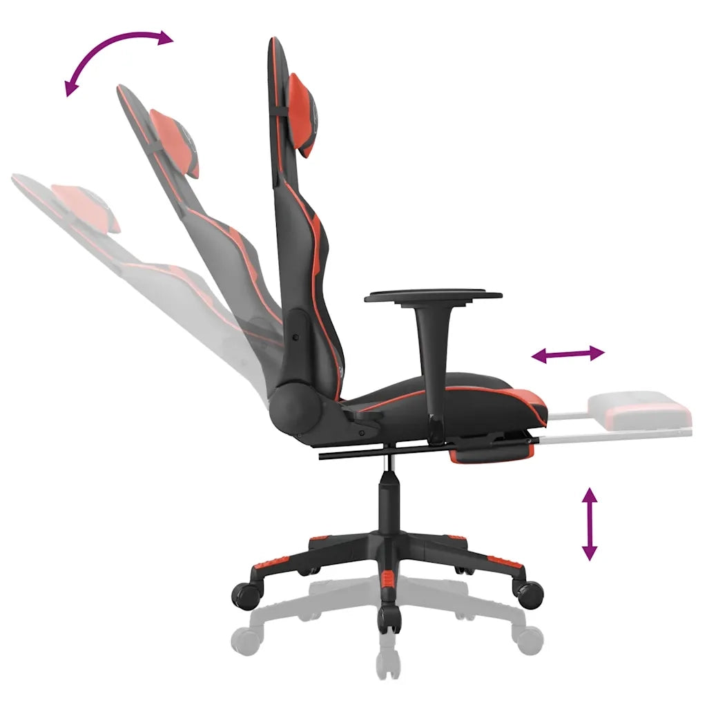 Sedia da Gaming | Sedia da e-sports Massaggio Poggiapiedi Nero e Rosso Similpelle