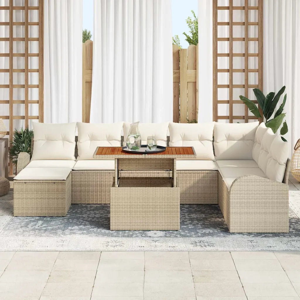 Set Divano da Giardino con cuscino 9 pcs beige e panna