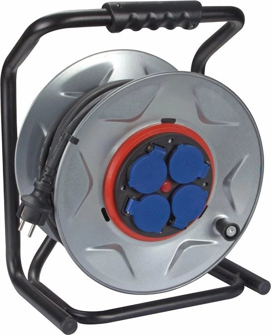 Cavo rotolo per uso interno ed esterno con 4 prese di corrente e sistema anti-twist – 40 m cavo estensore