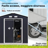 Casetta da Giardino con 2 Porte Scorrevoli e 4 Prese d'Aria, in Acciaio, 322x277x192 cm, Grigio