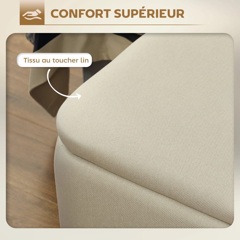Sgabello con contenitore ¨C zephmum ¨C beige, tessuto, gambe metallo nero, 102x40x39.5 cm