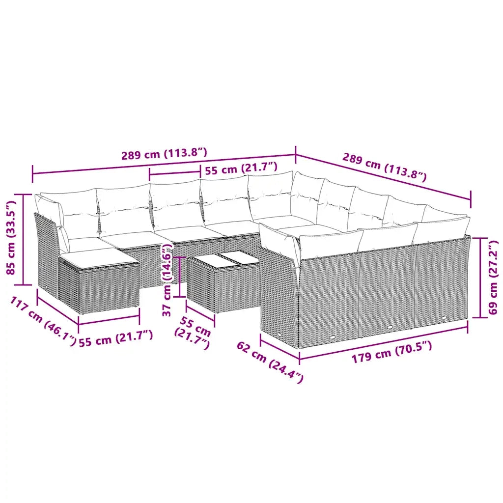 Set Divani Giardino 13 pz con Cuscini Grigio Chiaro Polyrattan