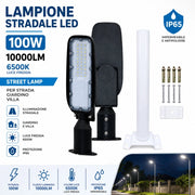 Lampione Stradale Led 100W 10000LM 6500K Street Lamp Per Strada Giardino Villa IP65