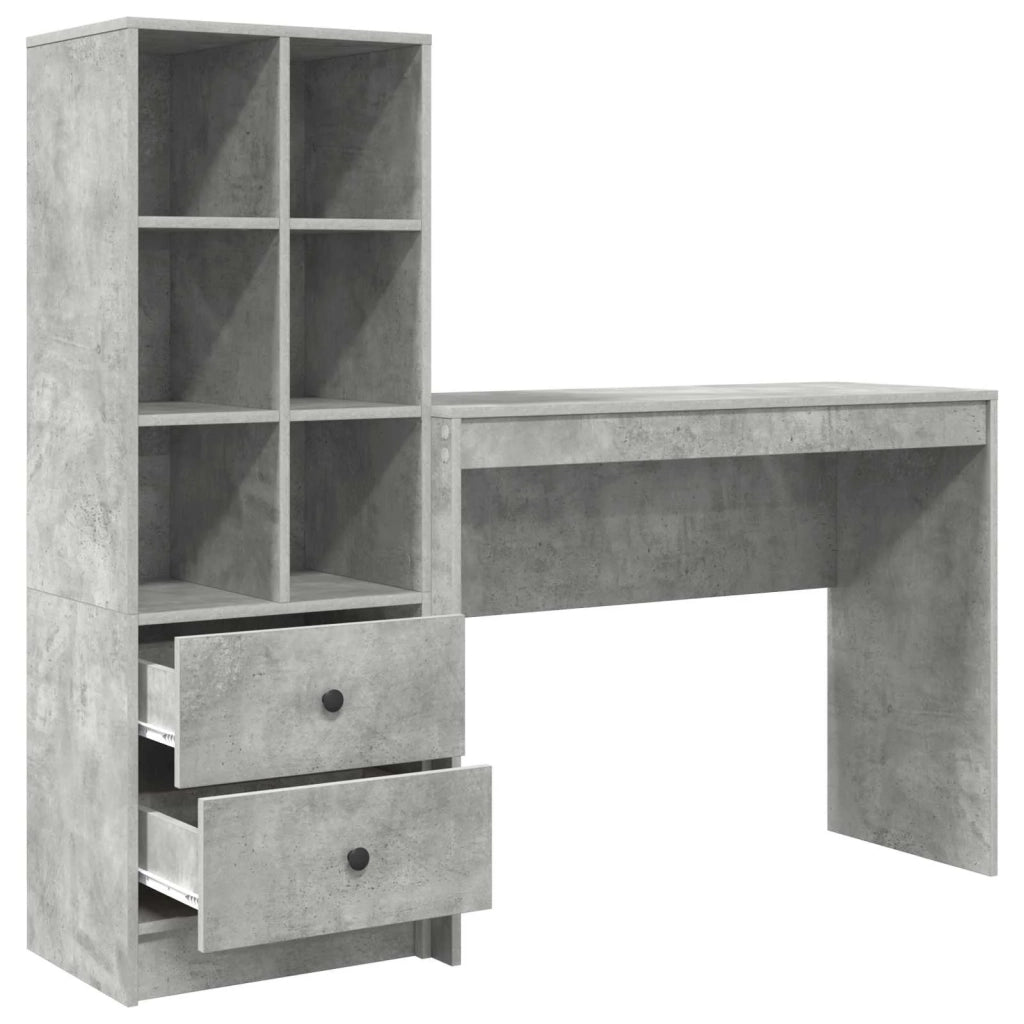 Scrivania | Tavolo da Ufficio con cassetto con lo scaffale 2 pz Grigio cemento