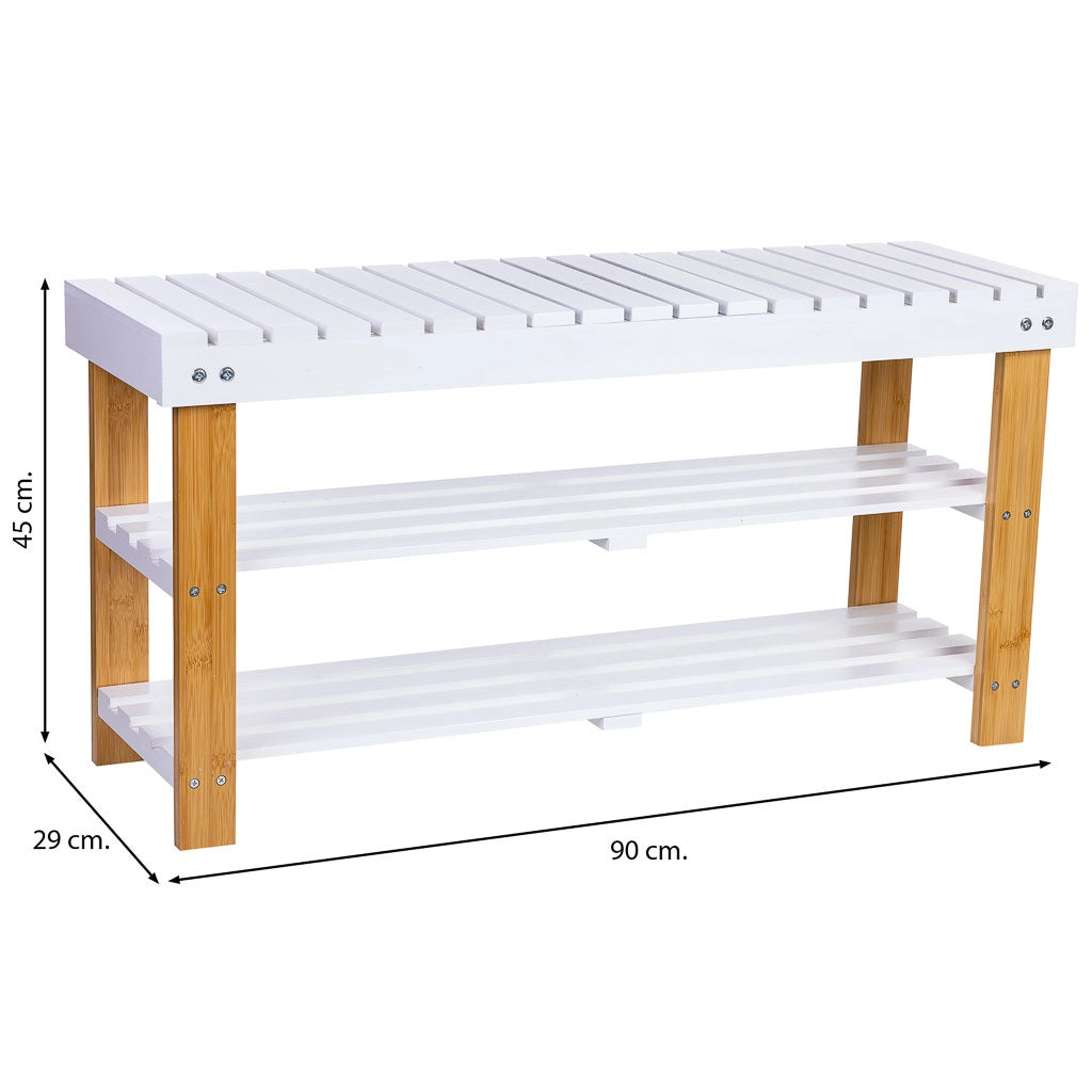 Panca porta scarpe in legno bianco 90x29x45h cm