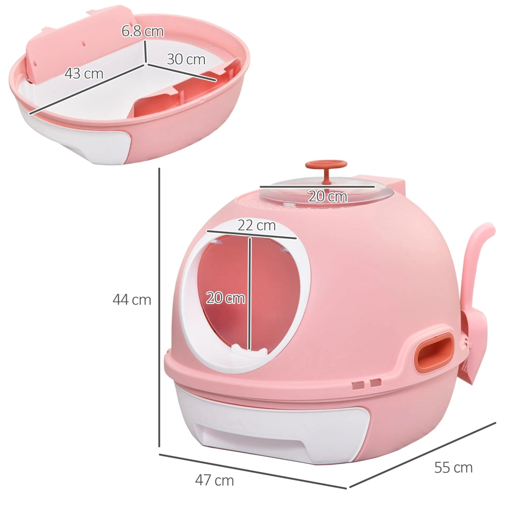 Toilette Chiusa per Gatti 47x55x44 cm con Vassoio Estraibile e Paletta Rosa