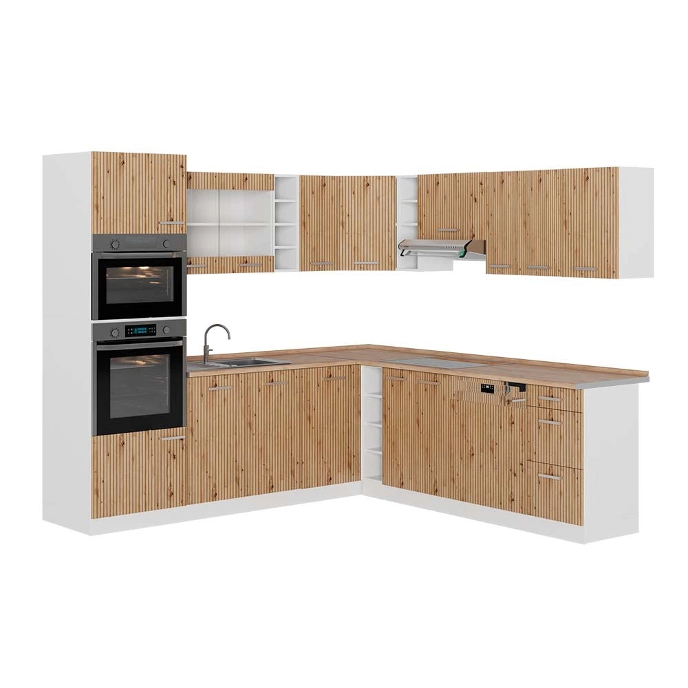 Cucina angolare completa R-Line Rovere artigianale/Bianco 247 x 237 cm, PL Rovere Vicco