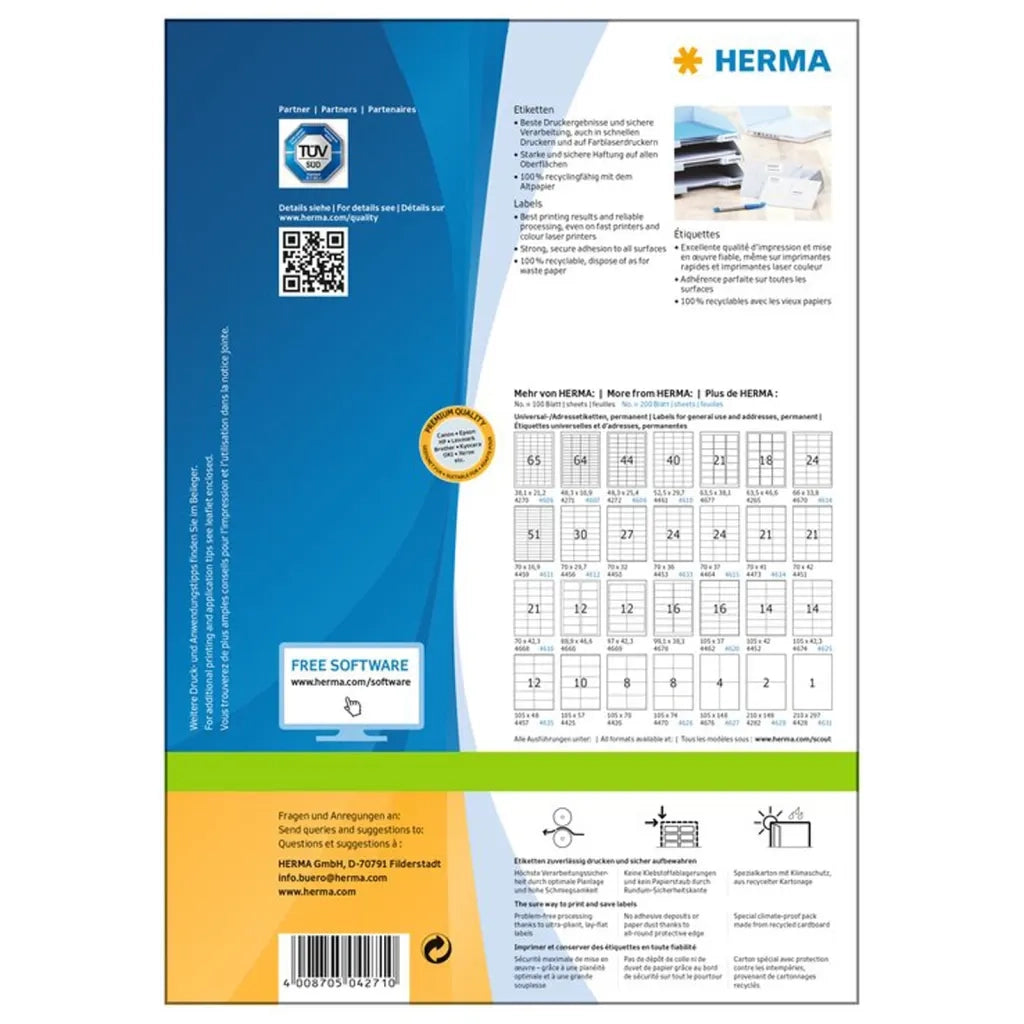 HERMA Etichette Permanenti PREMIUM A4 48,3x16,9 mm 100 Fogli 443772