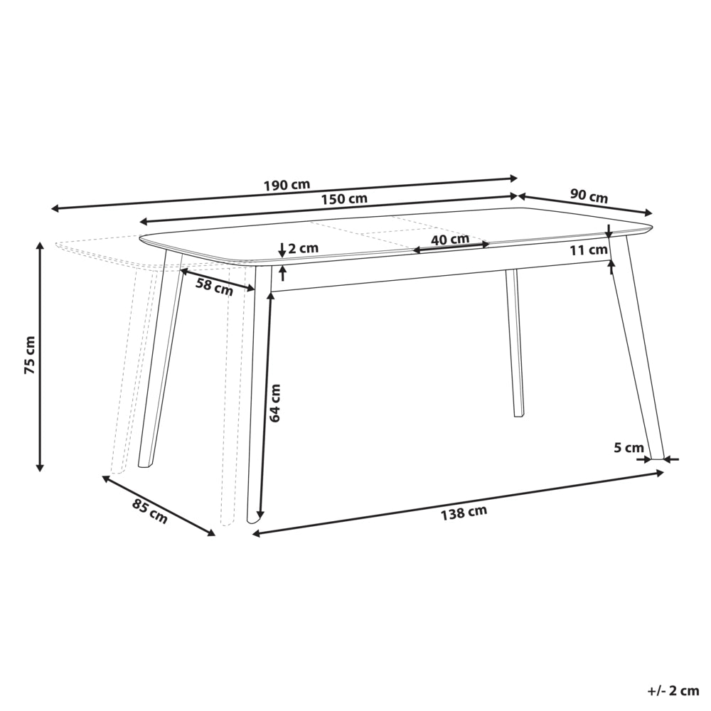 Tavolo da pranzo in noce scuro 150/190 x 90 cm, allungabile con gambe in legno, minimalista e scandinavo