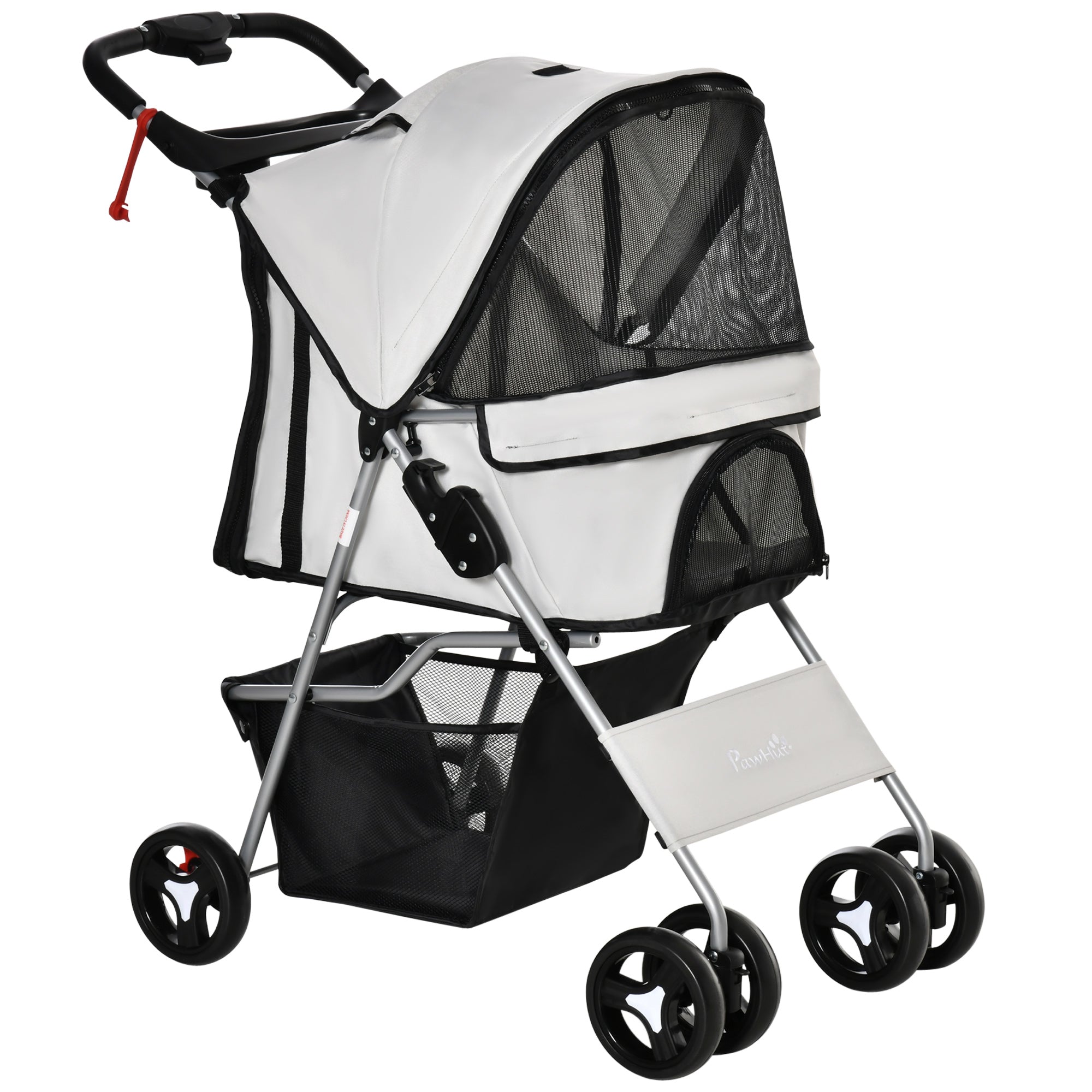 Passeggino per Cani Pieghevole con 3 Reti e Cerniera 75x46x94 cm in Ferro e Tessuto Oxford Grigio
