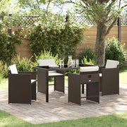 Set da Pranzo per Giardino con cuscino 5 pcs Marrone polyrattan