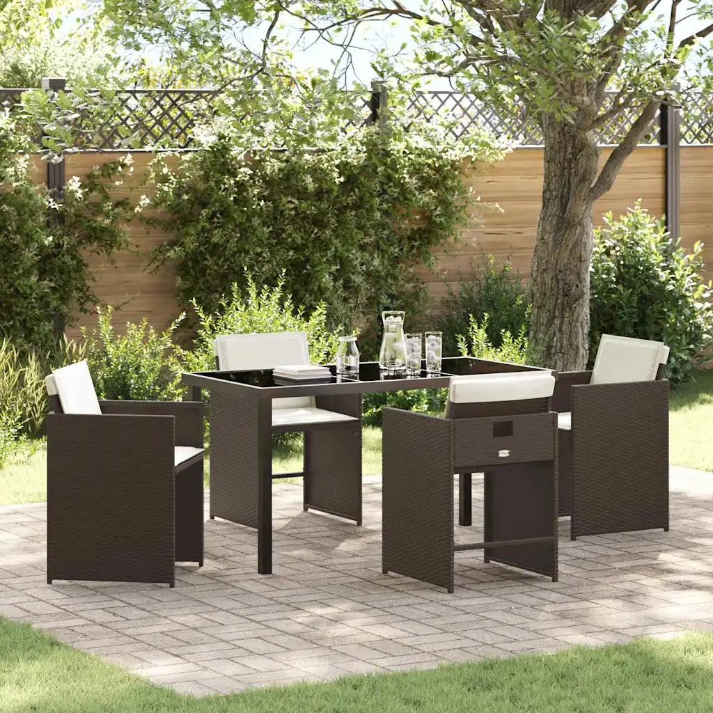 Set da Pranzo per Giardino con cuscino 5 pcs Marrone polyrattan