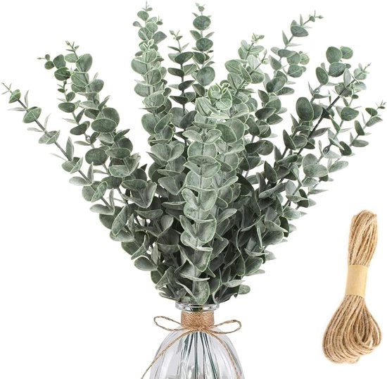 Decorazione di Tavola con Trecce di Eucalipto Artificiale 30 pezzi, altezza 38 cm, con corda di juta 2 mm x 5 m, confezione A
