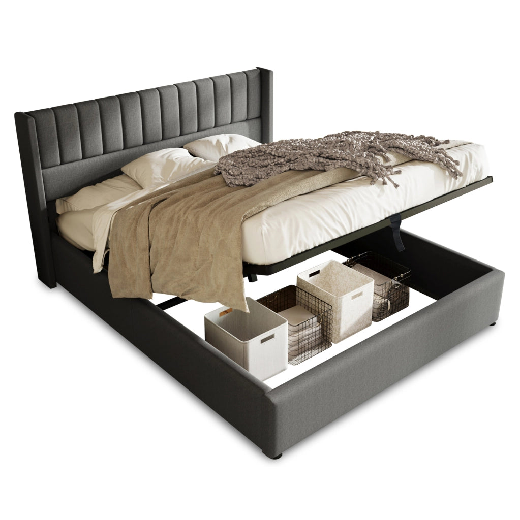 Letto matrimoniale contenitore 160x200 cm con sollevamento idraulico; lino grigio