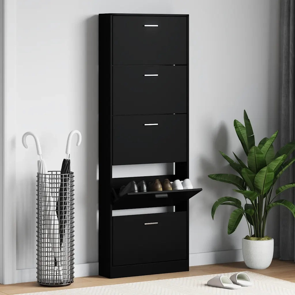 Scarpiera Nera 59x17x169 cm in Legno Multistrato 342512