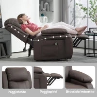 Poltrona Alzapersona Reclinabile con Poggiapiedi e Telecomando, in Pelle PU, 76x90x105 cm, Marrone