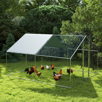 Recinto per Galline da 10 mq 300x340x190 cm per 10-15 Galline con Tetto Impermeabile in Acciaio e Tessuto Argento