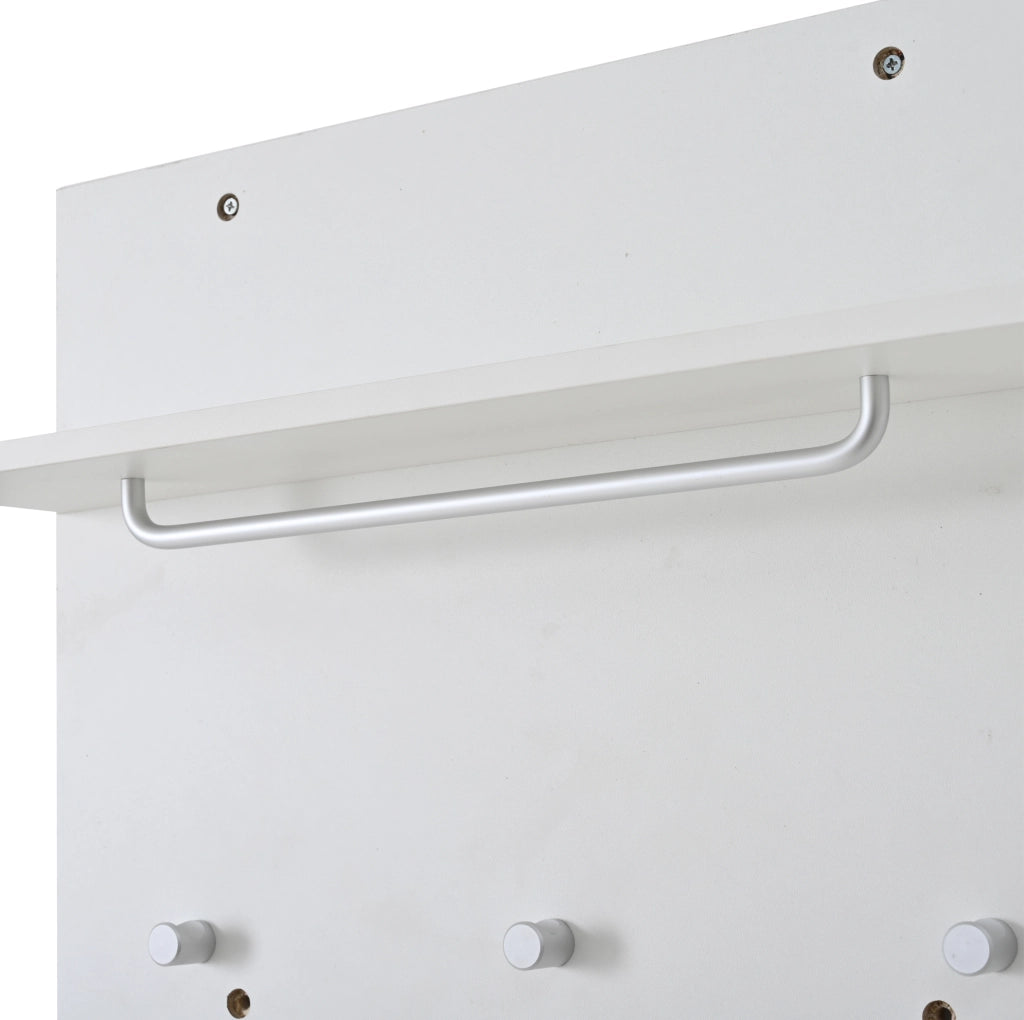 Set da ingresso 4 pezzi con mobile portascarpe 90x30x41,5 cm, specchio, pannelli da parete e 6 ganci, bianco