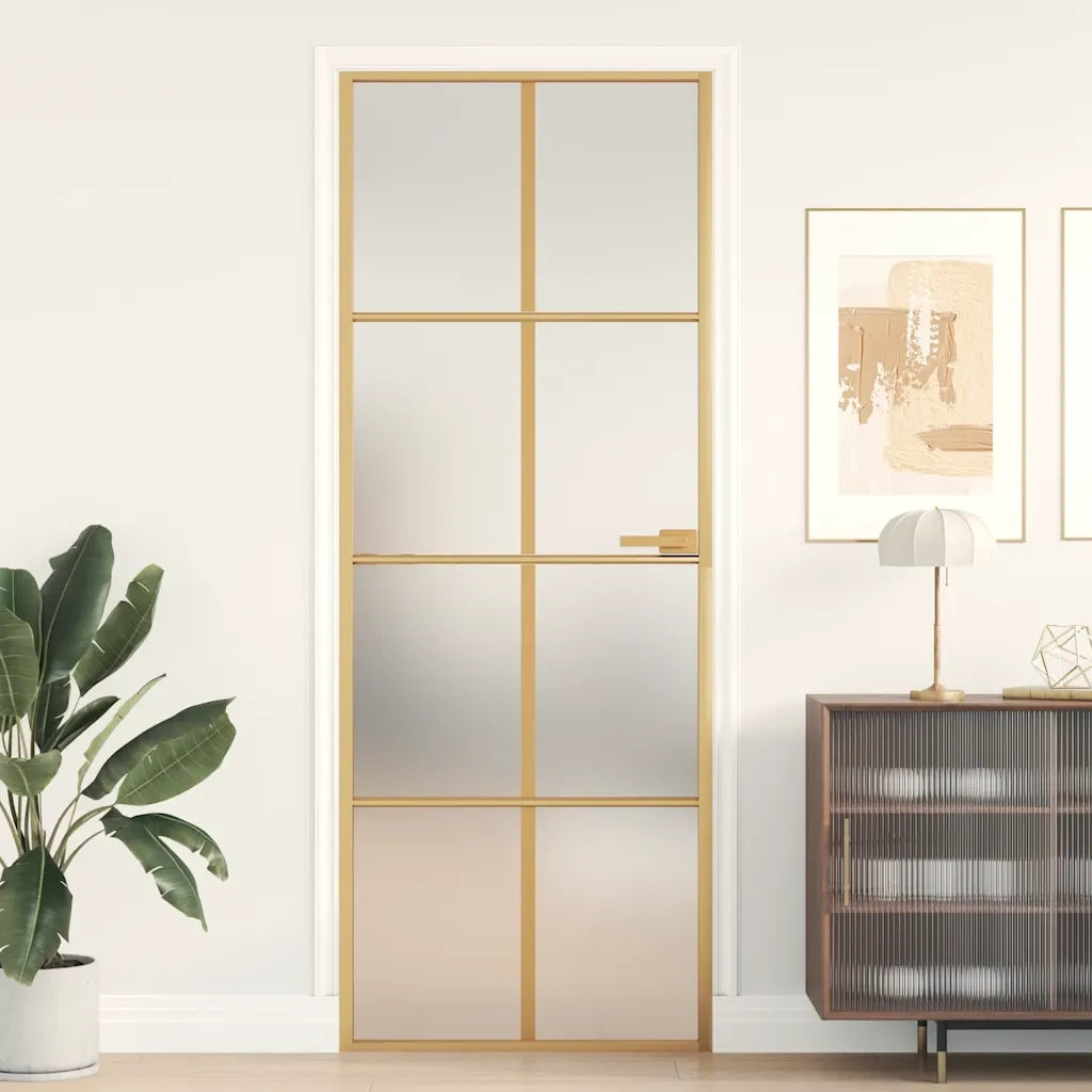 Porta Interni Sottile Oro 76x201,5cm Vetro Temperato Alluminio 155144