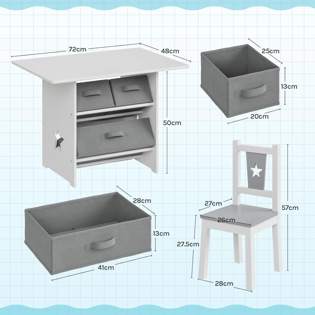Tavolo per Bambini Scrivania con Cassetti Tavolino con 2 Sedie in Legno