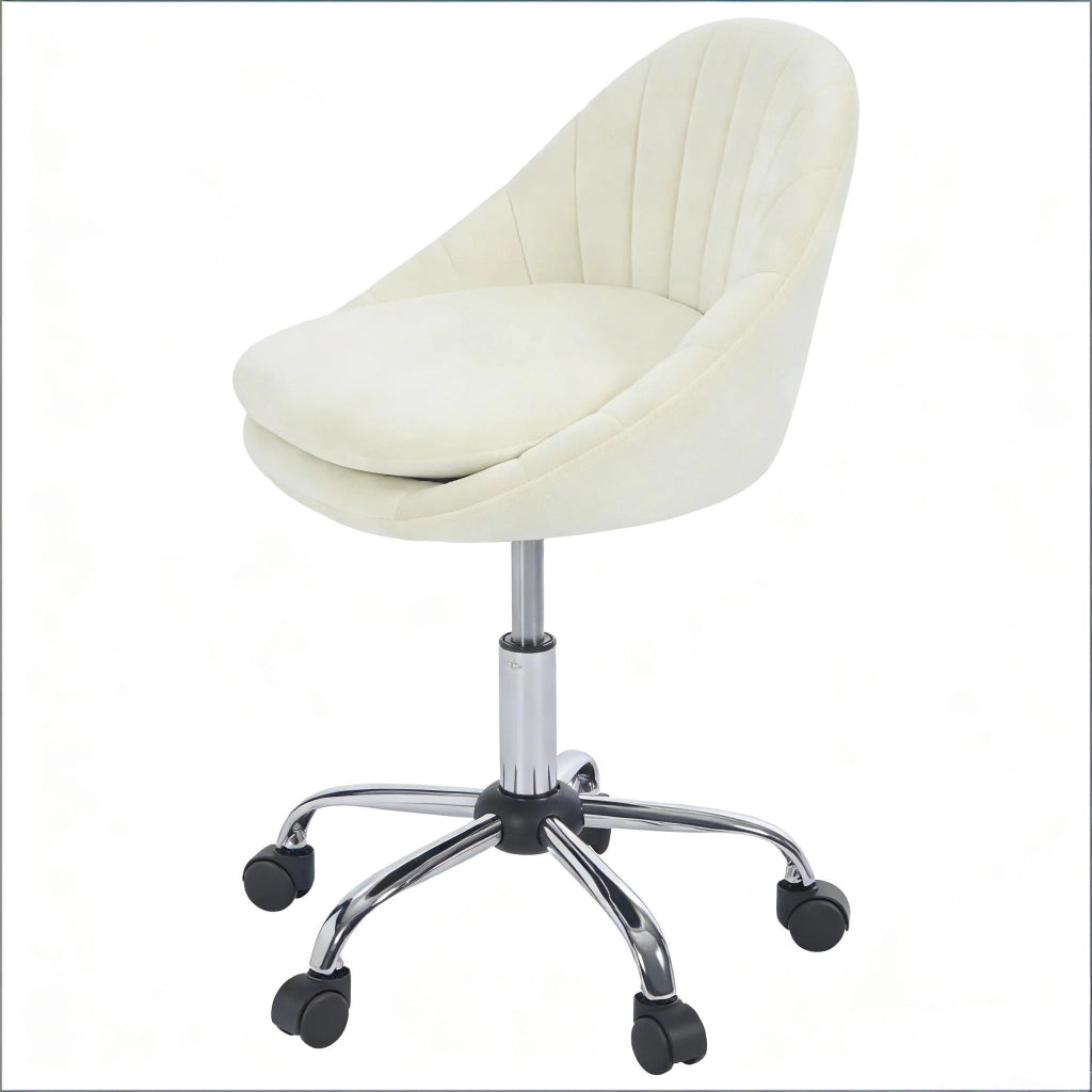 Sedia da ufficio girevole con Altezza Regolabile, Design Ergonomico, Ruote, in Velluto e Metallo Beige