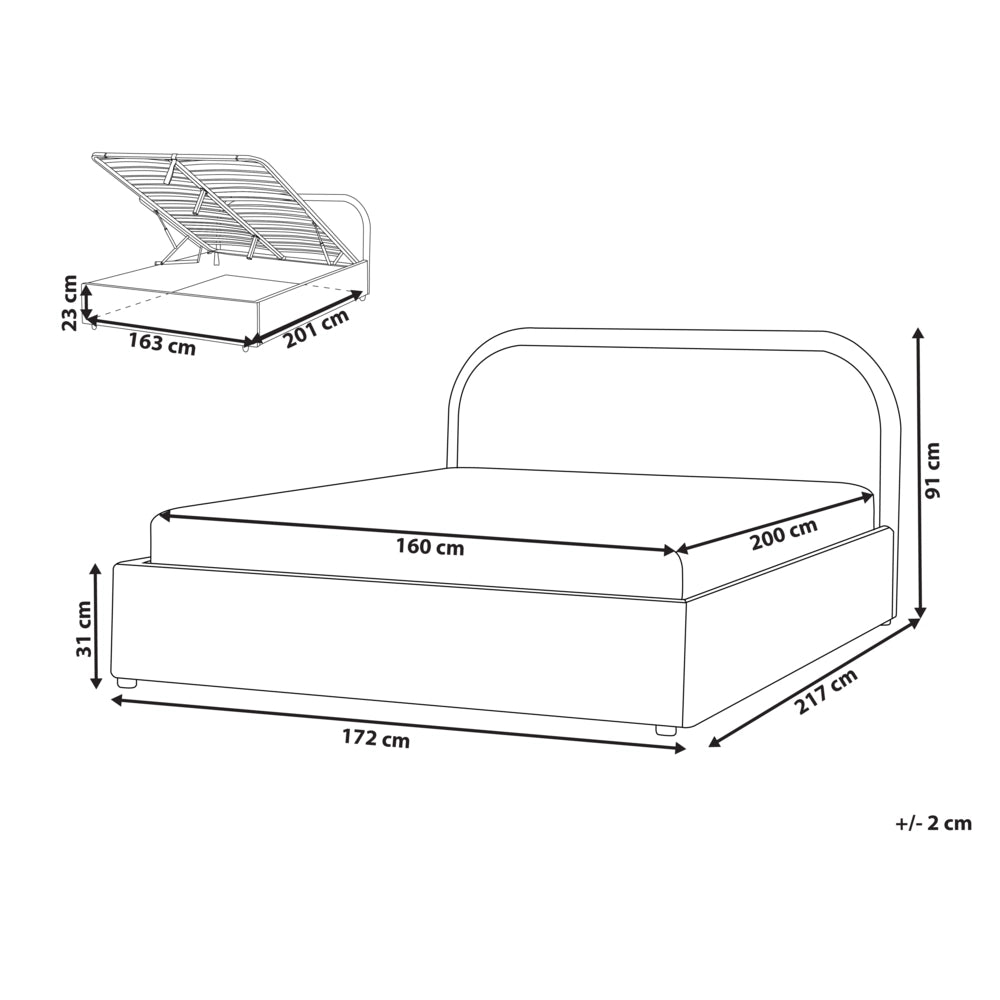 Letto matrimoniale EU Azzurro Tessuto  di ciniglia 160 x 200 cm Struttura imbottita con contenitore