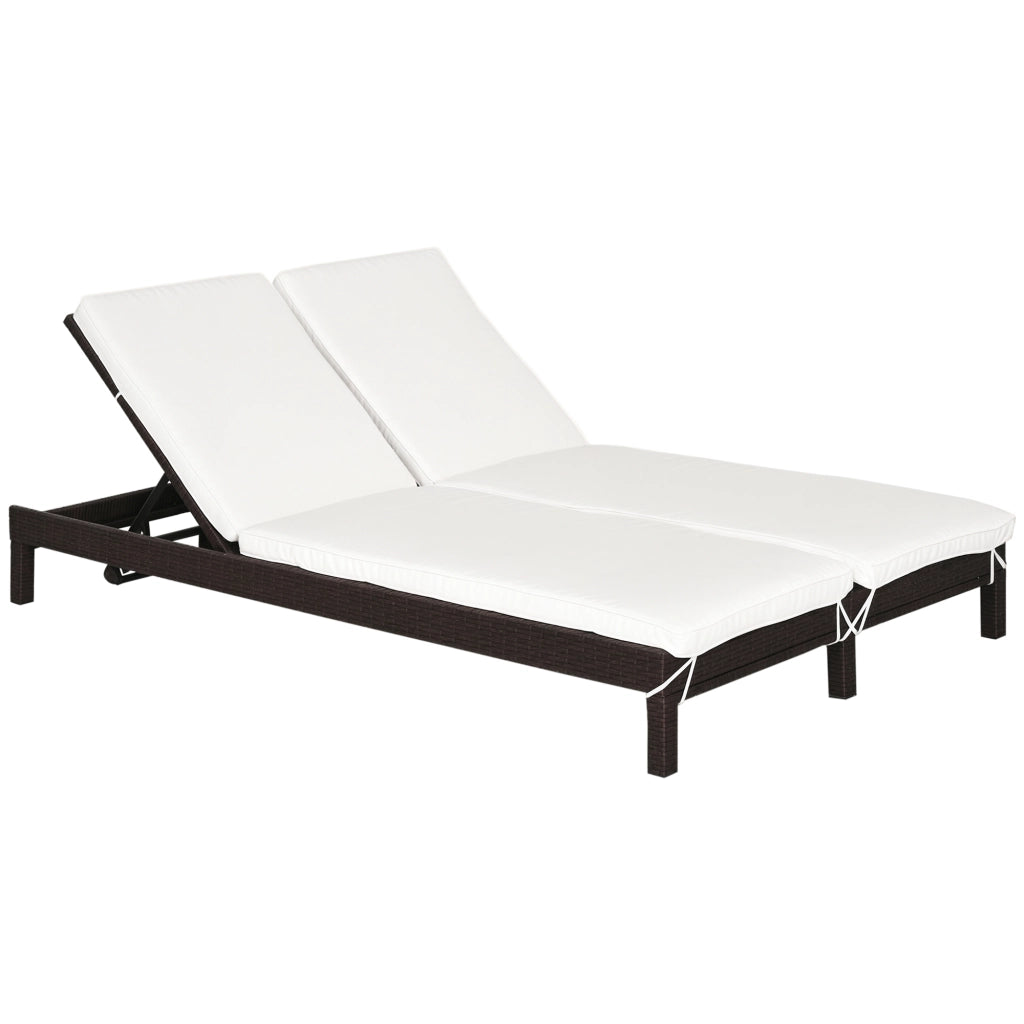 Lettino Prendisole 2 Posti ¨C Xylo ¨C Struttura Acciaio e Rattan, Schienale Regolabile, 196x120x28cm Marrone Bianco