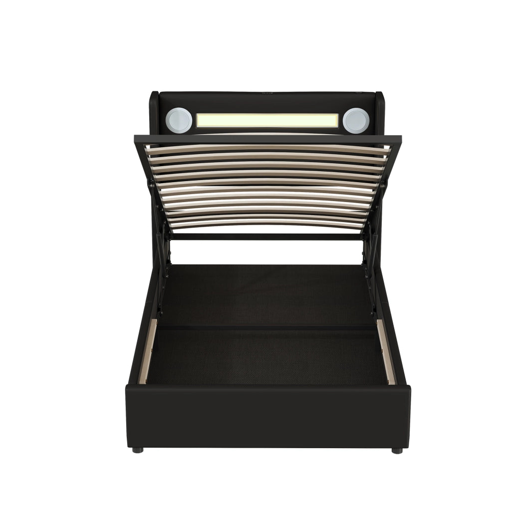 Letto per bambini 90×200 cm con contenitore; LED; Bluetooth e USB; senza materasso; nero