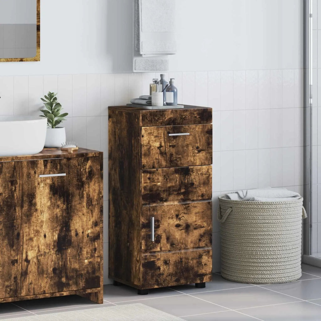 Set di Armadi da Bagno | Armadio da bagno TULUM Rovere fum¨¦ 37 x 31,5 x 82 cm