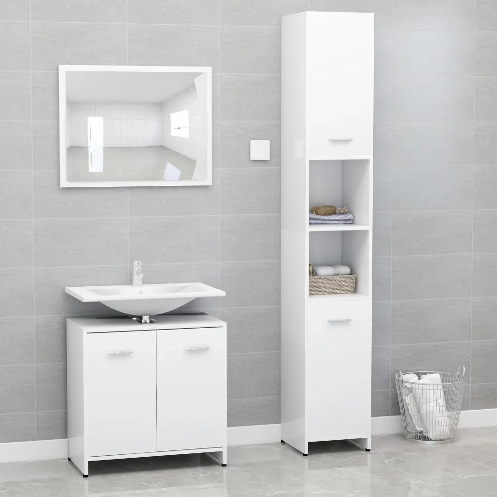 Set Mobili da Bagno | Armadio da bagno 3 pz Bianco in Truciolato